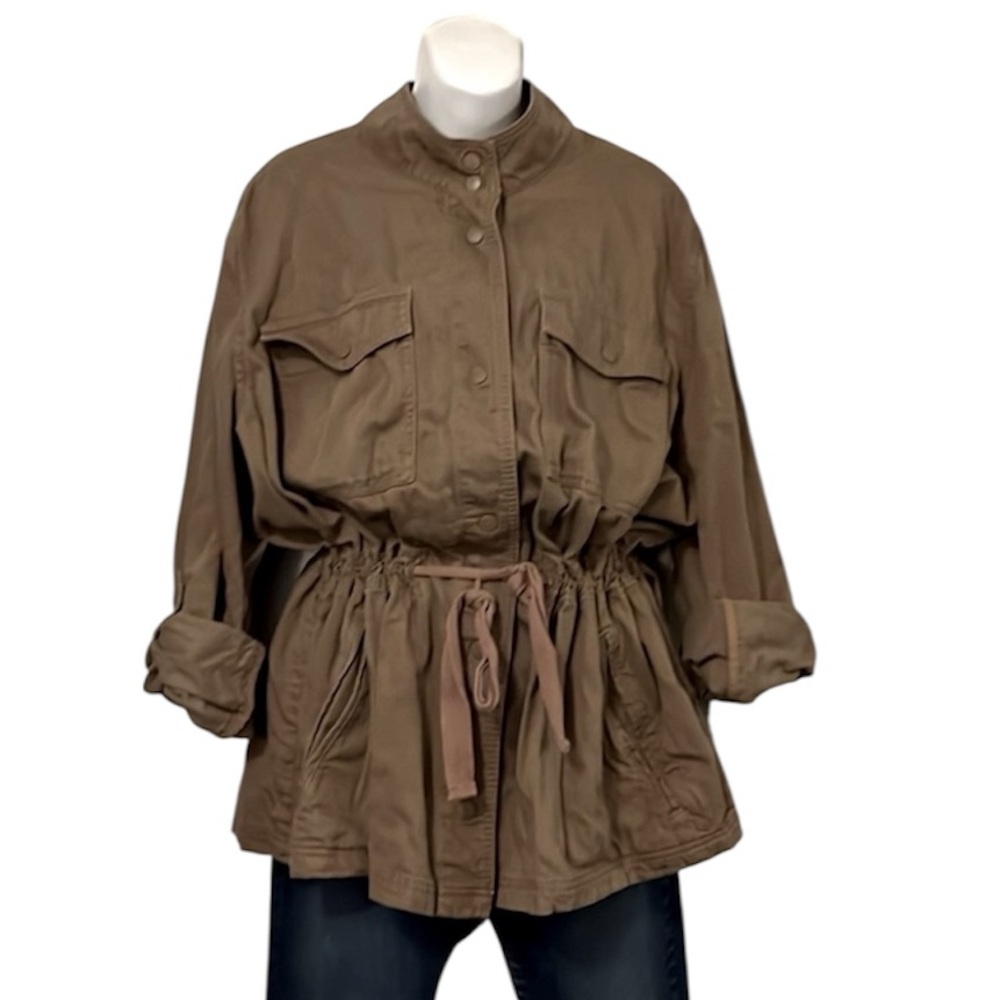 Terra & Sky Brown Cinched Funnel Neck Utility Cargo Technical Field Jacket 2X - Picture 2 of 10